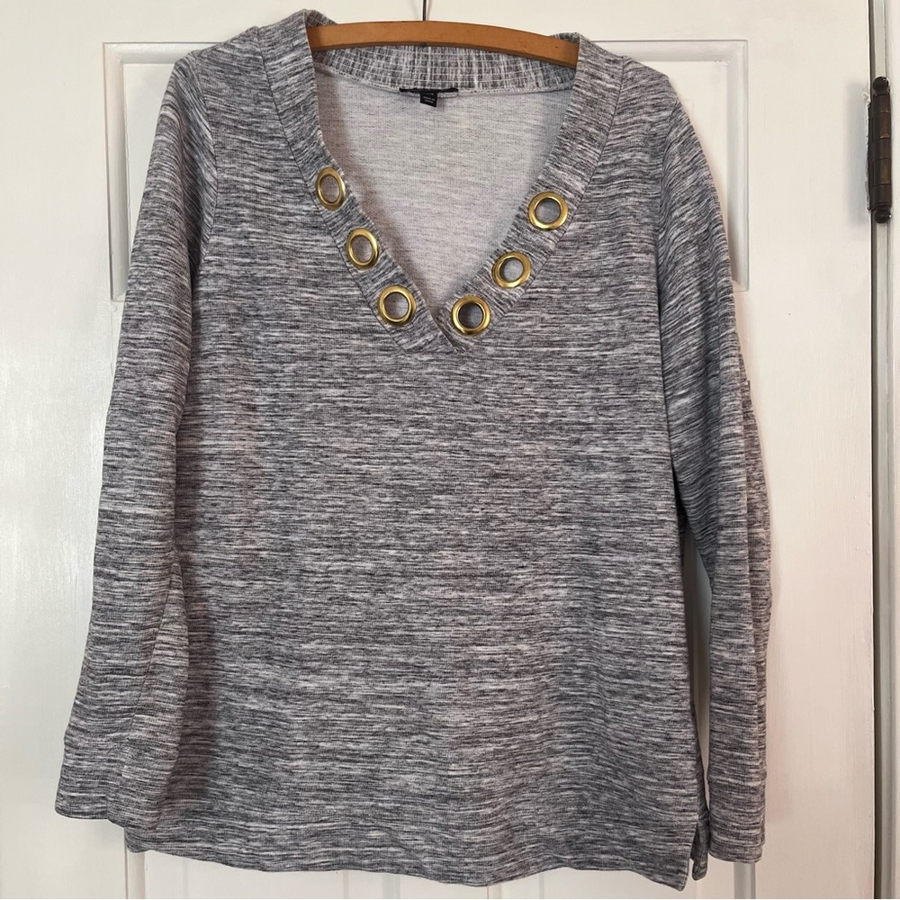 Grey Vneck sweater with gold rivets
